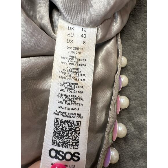 ASOS Edition Embellished Pearl & Bead Heavyweight Jacket Gray Size US 8 - Picture 16 of 16